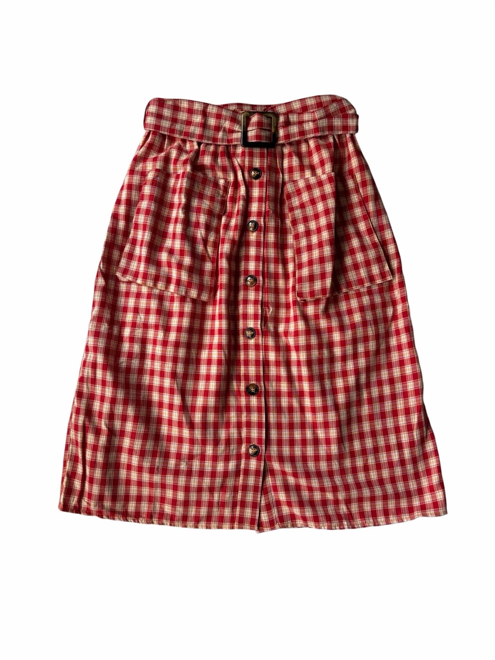 NWOT Moon River Red Gingham Button-Front Midi Skirt Size Small